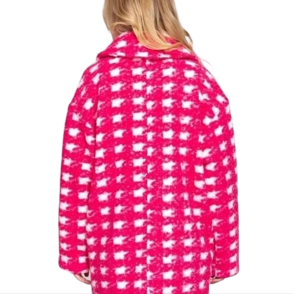 Boutique Long Sleeve Double Breasted Check Print Boucle Fleece Coat - Picture 5 of 12